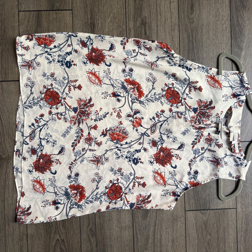 EUC Violet & Claire Floral Paisley Sleeveless Blouse White Large Keyhole Back - Picture 8 of 9